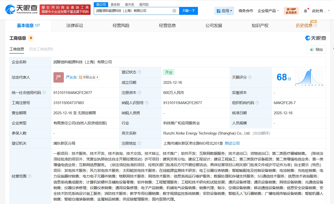 潤健股份上海布局新賽道，能源科技公司正式成立進軍基礎電信業務